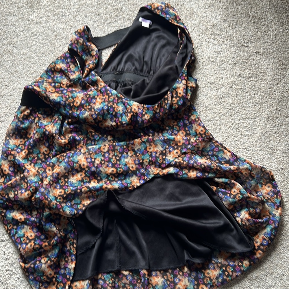 Xhilaration Sleeveless Floral Dress XL Black Orange Blue Purple Flowers Keyhole - Picture 15 of 15
